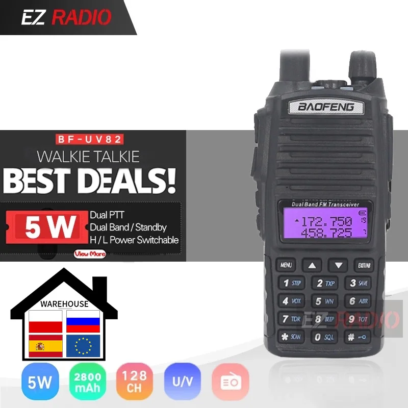 Оригинал BaoFeng UV 82 рация 5 Вт 128Ch двухдиапазонный УКВ 136 174 МГц 400 520 Портативный Baofeng