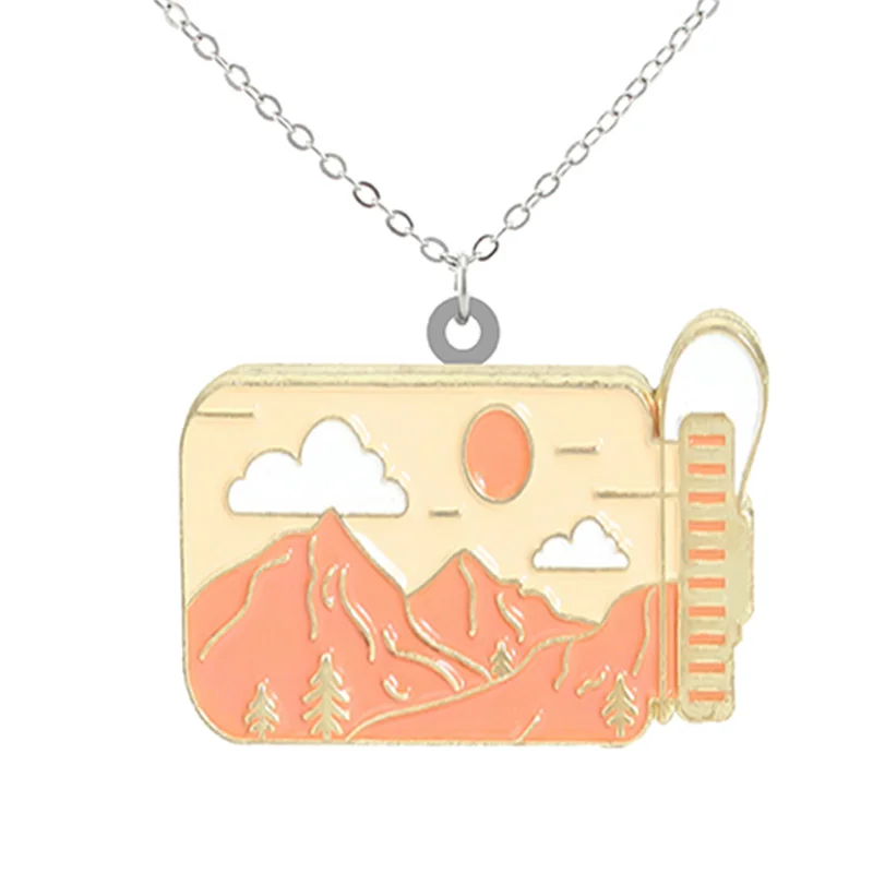 TAFREE Mountain Trekking Various Shapes Jewelry Long Chain Necklace Epoxy Resin Design Tiny Epoxy Pendant Necklace Jewelry 