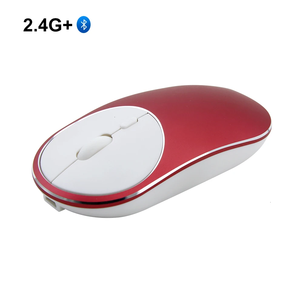 Красный CHUYI Bluetooth 4,0+ 2,4G Беспроводная Двухрежимная мышь перезаряжаемая из алюминиевого сплава Бесшумная Mause USB Оптическая Компьютерная лазерная мышь - Цвет: Красный