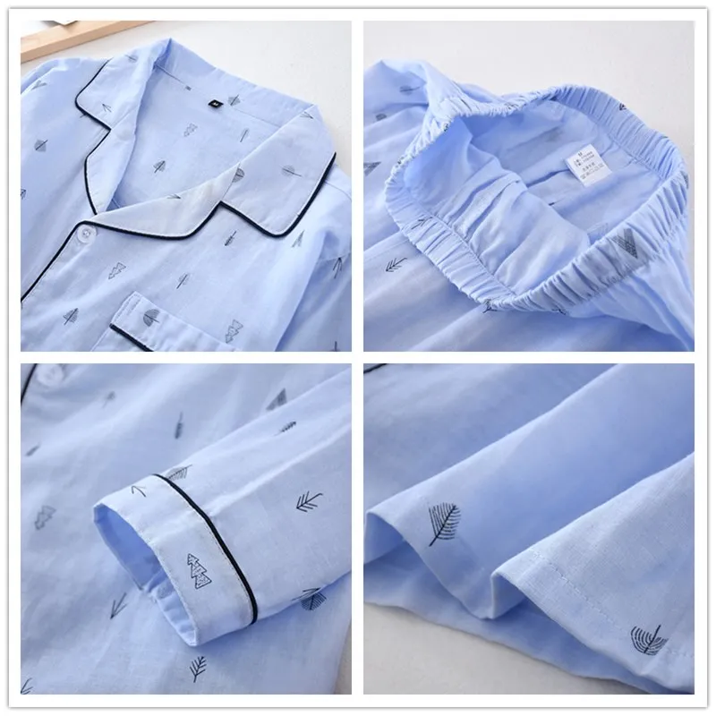 New Men's Pajama Sets House Clothes Suits Summer Sailboat Anchor Suit Cotton Double-layer Pajamas Gauze Long-sleeved Trousers New Men's Pajama Sets House Clothes Suits Summer Sailboat Anchor Suit Cotton Double-layer Pajamas Gauze Long-sleeved Trousers