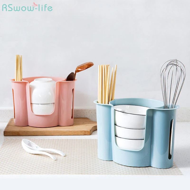 

Nordic Style Plastic PP Bowl Dishes Collection Kitchen Supplies Containers With Drain Chopsticks Spoons Collection Rack Shelf