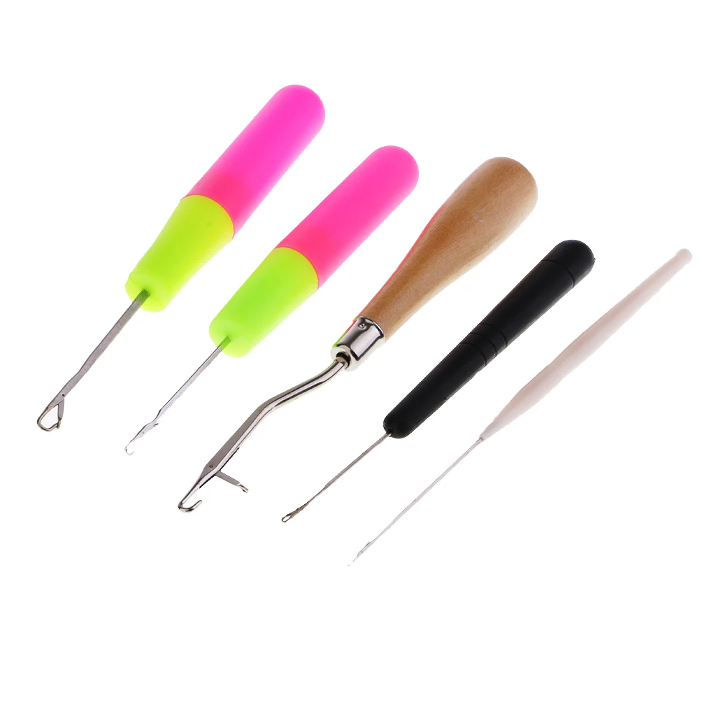 5 Pcs Latch Hook Crochet Weaving Needle Set Lock Hair Extension Dread LockSewing Needles