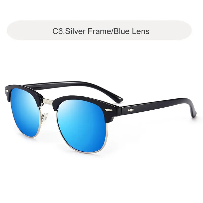 C6 Silver-Blue Ретро Поляризованные солнцезащитные очки для мужчин и женщин брендовый дизайн, квадратные солнцезащитные очки для вождения, зеркальные Мужские очки Oculos De Sol - Цвет линз: C6 Silver-Blue