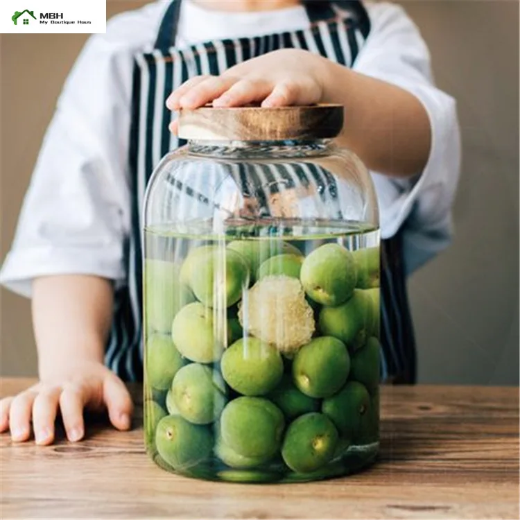 Large Acacia Wooden Lid Glass Jar High Borosilicate Sealed Miscellaneous Grain Storage Jars Korea Kimchi | Дом и сад