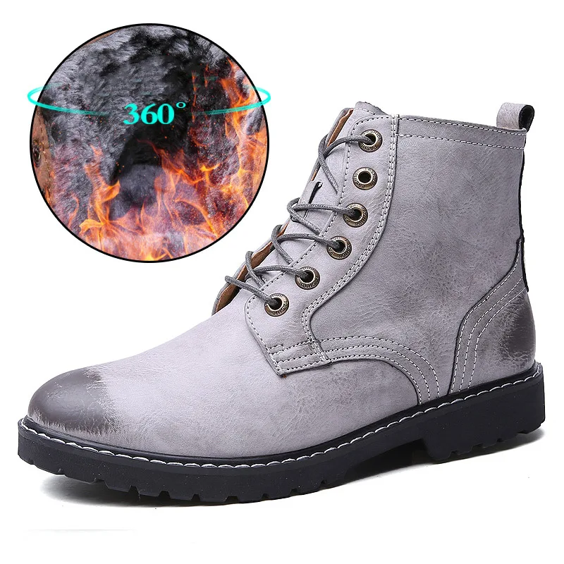 Sanzoog/зимние кожаные ботильоны; мужские ботинки Dr Martins; Botines Hombre Dr. Martens; Erkek Bot Botte Homme; высокие ботинки в британском стиле - Цвет: Gray(fur)