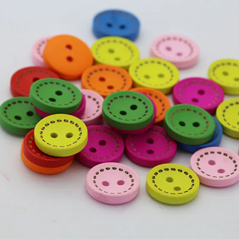 

Round color dotted wooden buttons Wooden buttons DIY handmade accessories 7 colors mixed colors 15MM buttons for clothing
