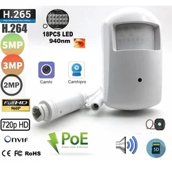 1080P 5MP 2-Way Audio Mini IP Camera Pinhole Indoor Security 940 Night Vision Pir Housing POE Surveillance Invisible CCTV Onvif