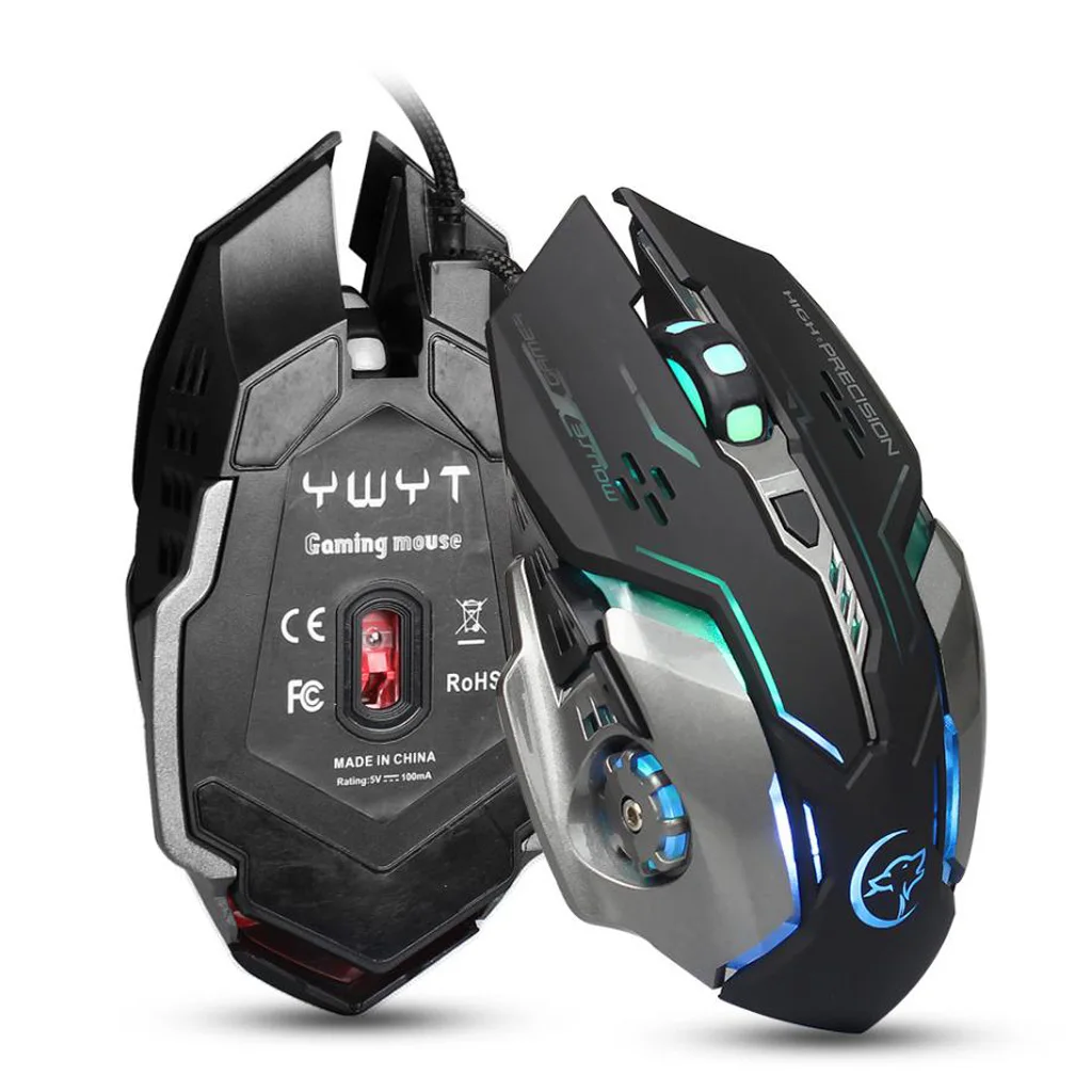 USB Wired Mouse Gaming Mice, 6 Buttons LED Backlit Colorful Light, with Scroll Wheel, for PC Computer, Black