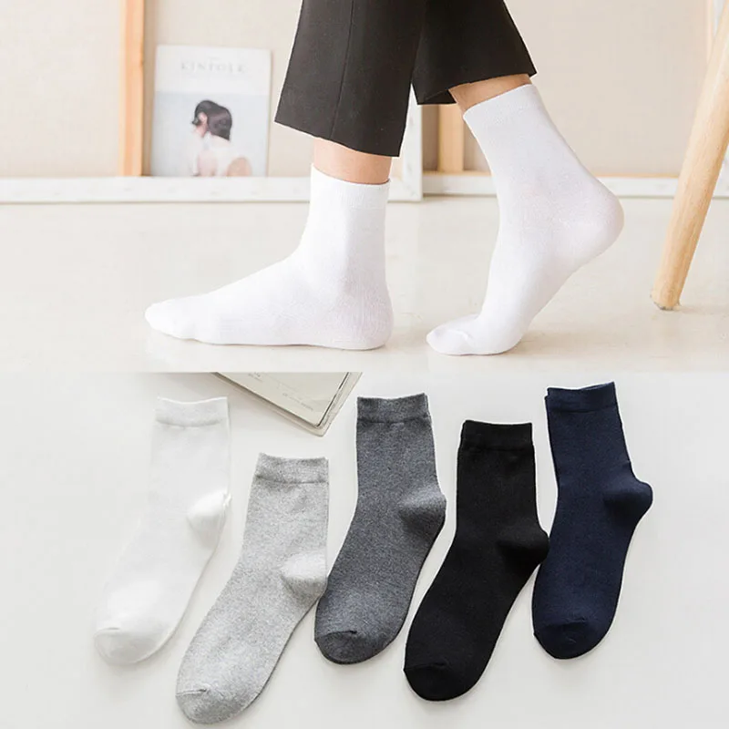 

5 Pairs Summer Sport Socks Men Business Ultra-thin Elastic Fiber Stockings Middle Socks Random color