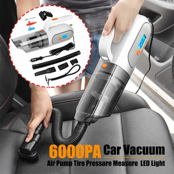 

120W 6000PA Portable Car Vacuum Cleaner, 4 in 1 Handheld Vacuum Cleaner Air Pump Tire Pressure Measure and LED Light