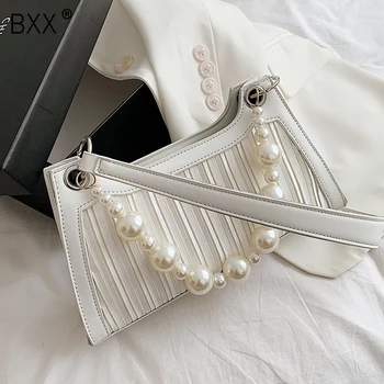 

[BXX] PU Leather Pearl Chain Pleated Crossbody Bags For Women 2020 Simple Shoulder Handbags Female Travel Cross Body Bag HM811