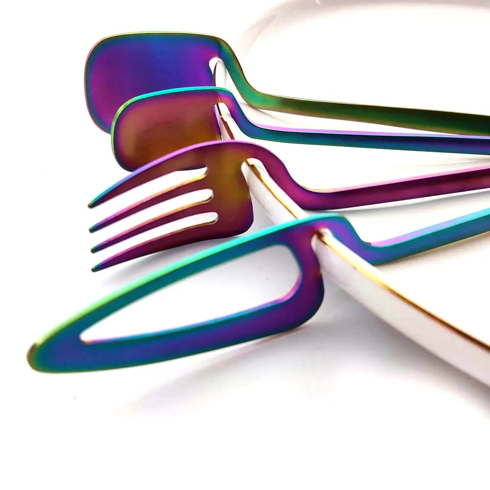 4pcs Rainbow Dining Knife Spoon Fork 304 Stanless Steel Flatware Table Decor Cutlery Sets Ice Cream Dessert Coffee Dinnerware