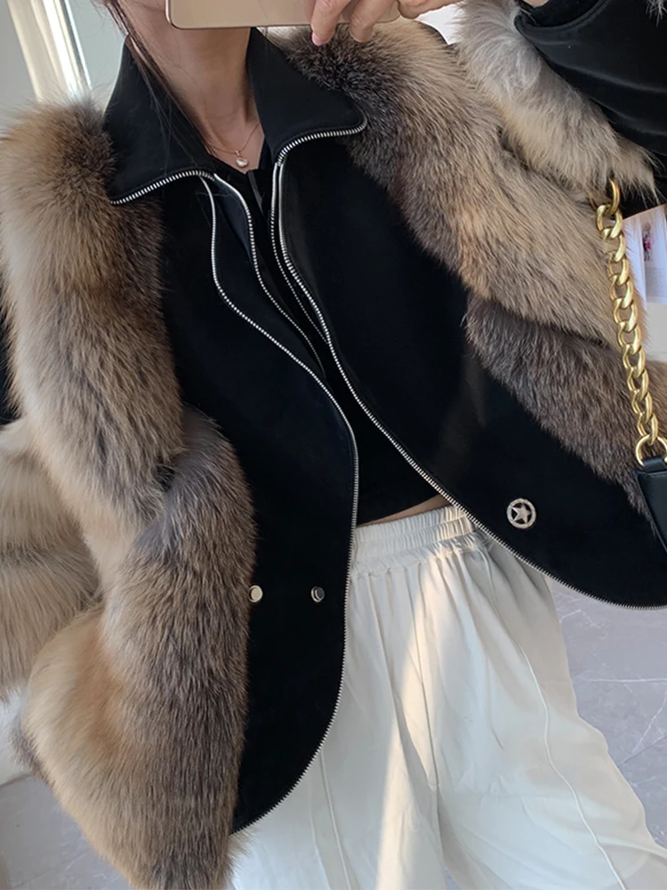 2020 New Golden Island Fox Fur Jackets Stitching