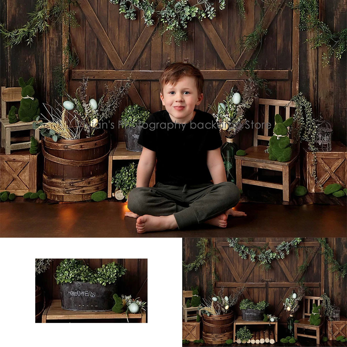 Mocsicka Wood Wall Door Photography Backdrop Kids Forest Leaves Bunny Props Background Wooden Plants Child Baby Photostudio | Электроника