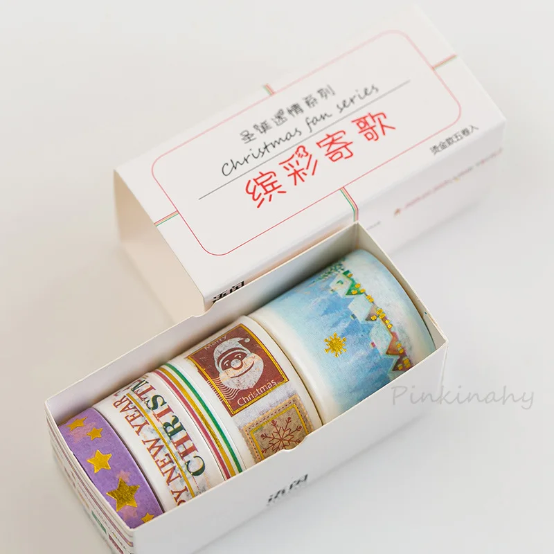 5 шт./кор. Золотой рождественскую ночь лента для декорации Washi "сделай сам" Скрапбукинг планировщик изоляционная лента клейкая лента kawaii Канцелярские - Цвет: 1