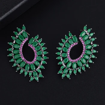 

LARRAURI Famous Brand Water Drop Leaf Cubic Zirconia Women Wedding Party Movie Star Red Carpet Stud Earring Boucle d'oreill 2019