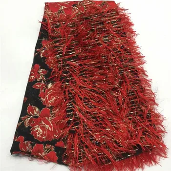 

High Quality African sequins Lace Fabric Tassels French Net Embroidery Tulle Lace Fabric Brocade Nigerian Wedding Party Dress