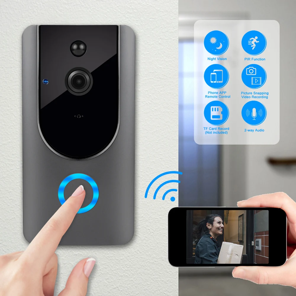 

Video Intercom Waterproof 720P HD Wireless WiFi Video Doorbell IR Camera Night Vision Two-Way Audio Battery Doorbell New