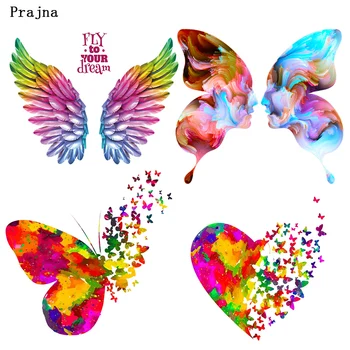 

Prajna Rainbow Color Cute Heat Transfer Stripes Love Heart Ironing Stickers Wings Printed Thermal Transfer For Clothing Decor F