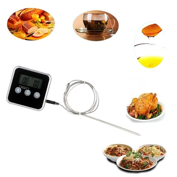 

Electronic Thermometer and Hygrometer Digital Display C/F Food Thermometer Probe Timer Meter Magnet Cooking Food