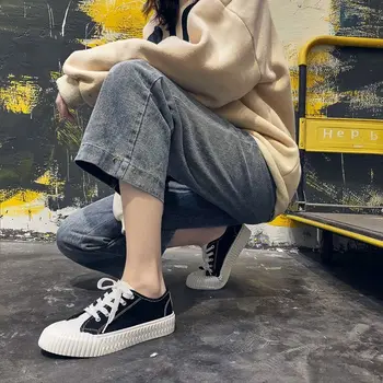 

Black Canvas Shoes Women 2020 Spring New Trend Breathable Joker Flat Students Casual Comfortable Wear-resistant Cookies Shoes