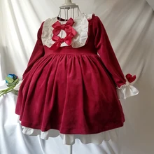 Осенне-зимнее красное рождественское платье для маленьких девочек, Vestidos, винтажное платье принцессы с длинными рукавами для дня рождения, от 1 до 5 лет