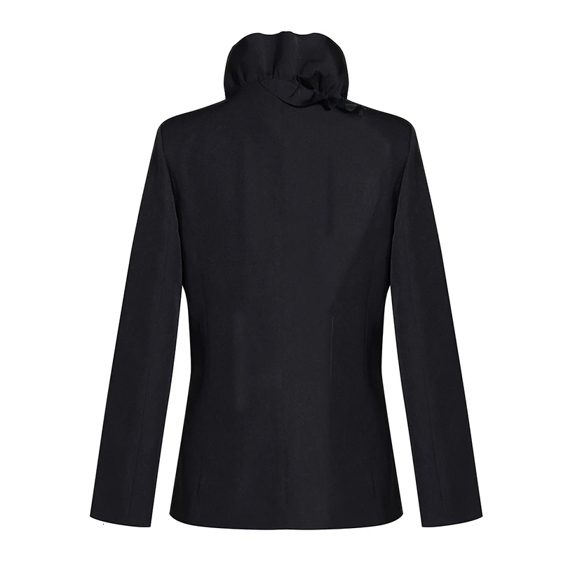 [EAM] Свободная черная Асимметричная куртка с оборками, новинка, стоячий воротник, длинный рукав, Женское пальто, модное, Осень-зима, 1M005