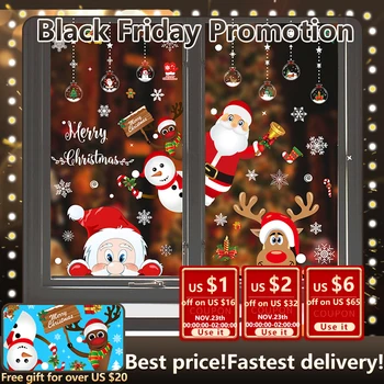 

13 Patterns Merry Christmas Santa Elk Christmas Sticker For Home Decoration New Year Waterproof Glass Sticker Window PVC Film