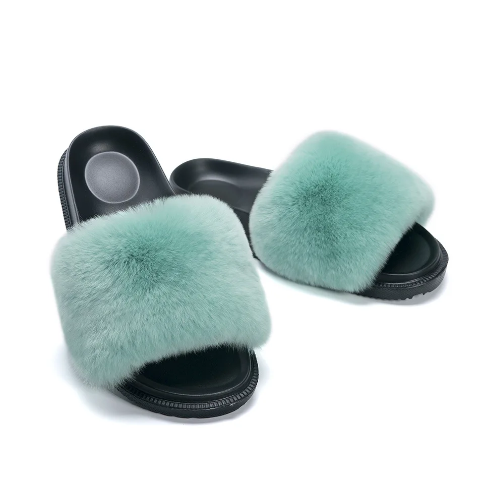 

Summer Woman Slippers Fluffy Female Shoes House Platform Furry Ladies Sandals Home Flat Big Size 2020 New Soft Fur Slides Women