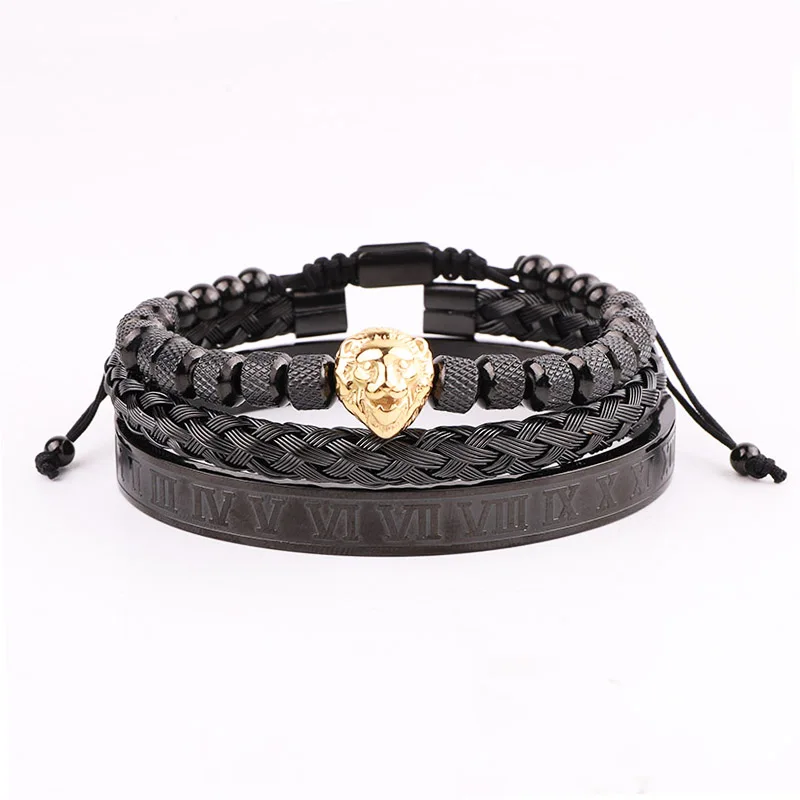 High Quality Luxury Bracelet Set Stainless Steel Roman Bangle Lion Charm Men Jewelry Handmade Braided Macrame Bracelets Men Gift - Image 5