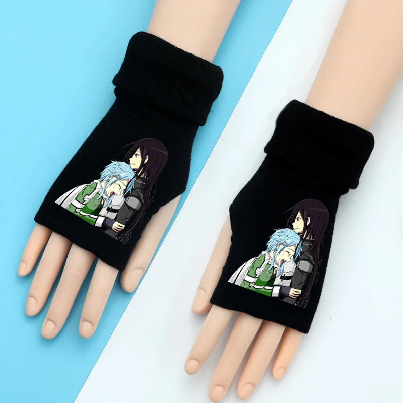Sword Art Online вязаные перчатки SAO Kirito, теплые хлопковые рукавицы на запястье, модные аксессуары для косплея, подарок на зиму