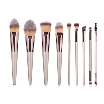 

9PCS Makeup Brushes Set Wooden Handle Champagne Gold for powder Eyeshadow Blush make up Brushes Cosmetic Tools Kits T09019