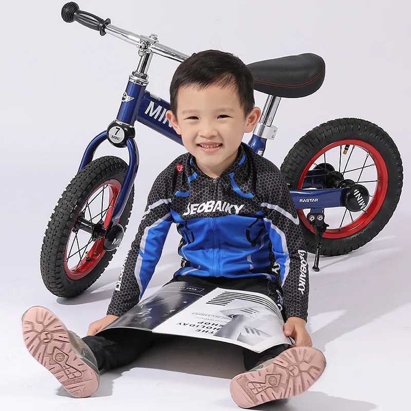 Ребенок команда велосипед Джерси Детские комплекты комплект для велоспорта для верховой езды Костюмы Mtb детский велосипед, одежда для мальчиков, спортивный костюм для девочек, с длинными Наборы - Цвет: Синий