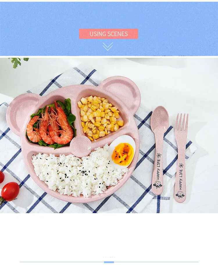 Cute Solid Color Bowl Wheat straw Mat Baby Kids Child Suction Table Food Tray Placemat Plate Tableware accessories | Дом и сад
