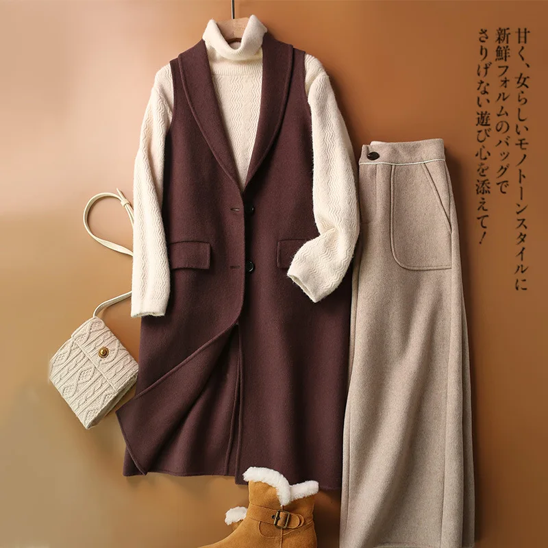

Yimori High Quality Handmade Double-sided Woolen Vest Women Autumn and Winter Clothing Early Winter Coat Women Woolen Coat