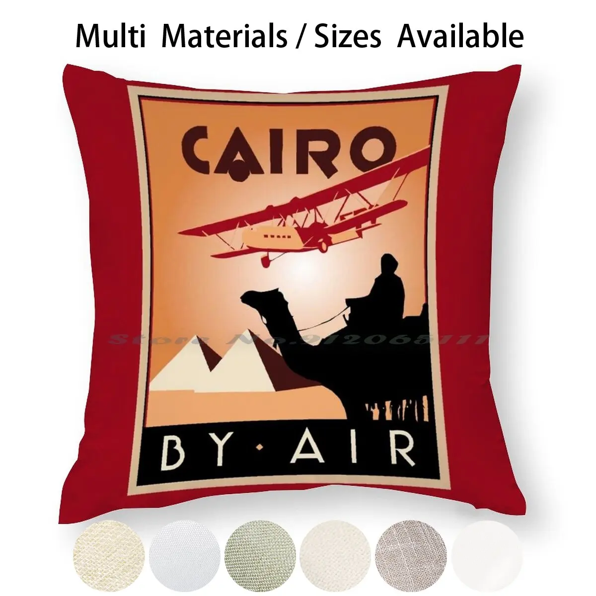 Cairo By Air Retro Vintage Travel Pillow Case Throw Cover Cotton Linen Flax Egypt Pyramids Airplane | Дом и сад