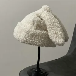 Draping Rabbit Ears Cashmere Hat Women Autumn and Winter Knitted Wool hat Winter Thicken Warm Korean Version of Japanese hat
