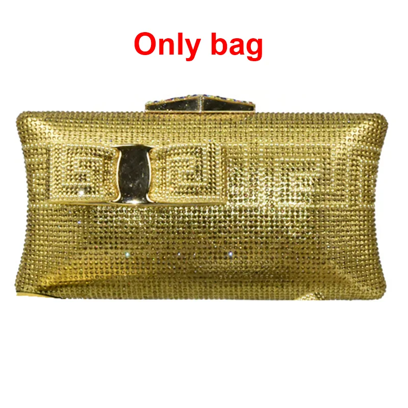 Gold bag only Последний черный Цвет обувь для вечеринок и комплекты с сумкой, декорированные Стразы в африканском стиле Для женщин итальянские туфли в комплекте Свадебный комплект с сумочкой и вечерние - Цвет: Gold bag only