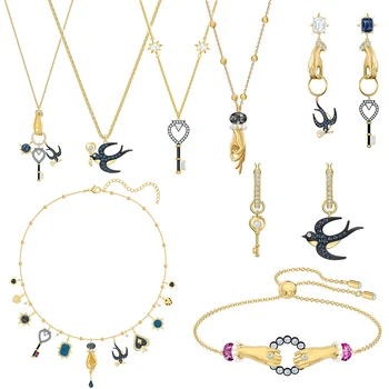 

New Fashion TAROT MAGIC Mysterious Symbol, Swallow, Lucky Key, Spade Colored Crystal Necklace Classic Suit Ladies Jewelry Gift