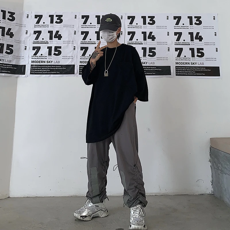 Solid Vintage O Pockets neck Oversized Autumn men T shirt long Sleeve plus size tee Korean style minimalist solid clothes 2019 Solid Vintage O Pockets neck Oversized Autumn men T shirt long Sleeve plus size tee Korean style minimalist solid clothes 2019