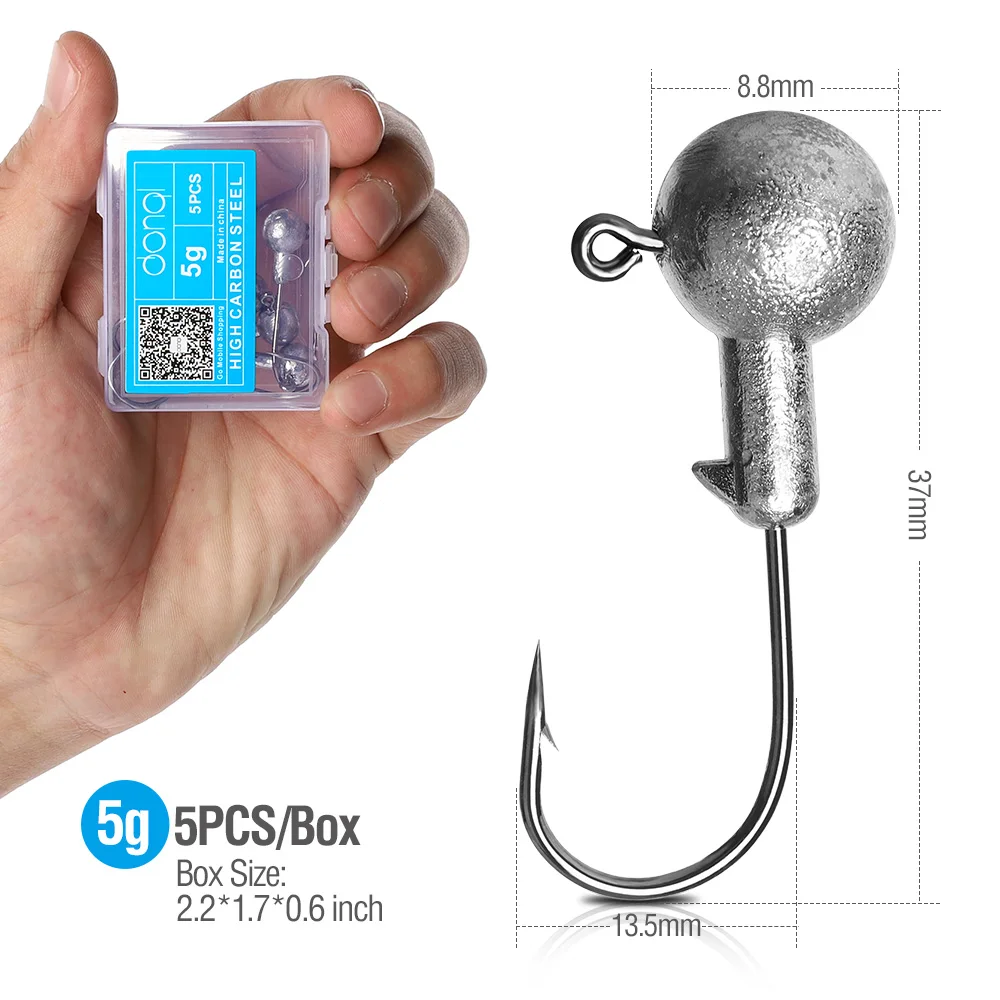 5g DONQL 5 шт./кор. Lead Jig Head рыболовные крючки колючие Карп удочка для Мягкая приманка в виде червей 1g-20 г углеродного Сталь бронзовых морских рыболовных крючков с коробкой - Цвет: 5g