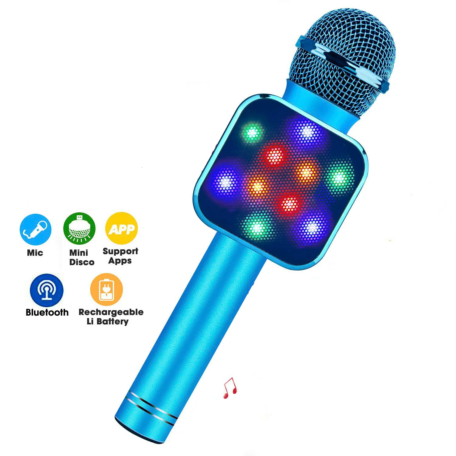 4in 1 LED Lights Handheld Portable Karaoke Microphone Home KTV Player with Record Function Compatible with Android& iOS Devices