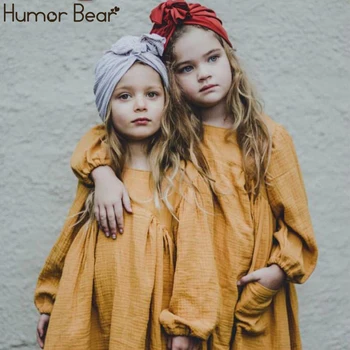 

Humor Bear 2020 Spring Autumn Girl Dresses Cotton Linen Long Sleeve Casual Todler Pocket Dress Princess Dress Baby Girl Clothes
