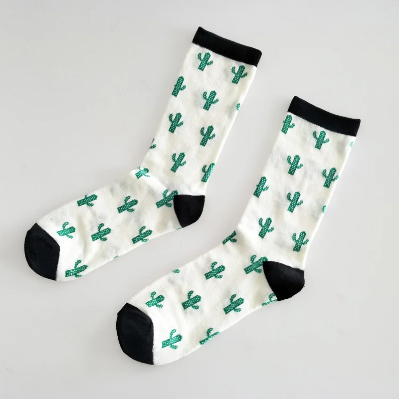 Носки с принтом кактуса из мультфильма; женские хлопковые милые забавные мягкие удобные модные повседневные носки; сезон осень-зима; дышащие впитывающие пот носки для влюбленных