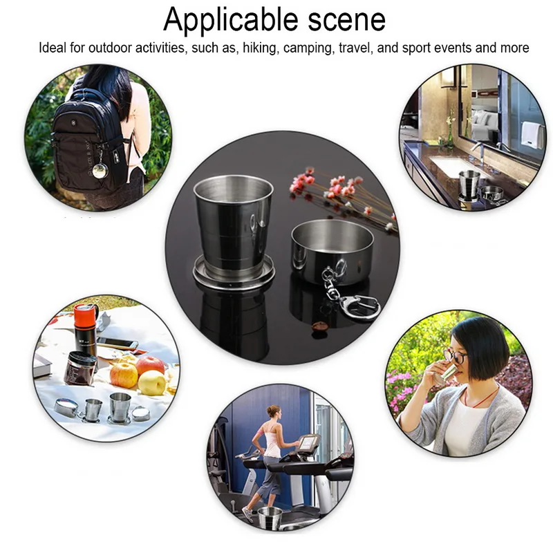 Stainless Steel Folding Cup with Keychain Portable Telescopic Cup Outdoor Travel Hand Water Cup with Lid Wine Glass Coffee Cup Folding Cup Tea Cup Coffee Mug