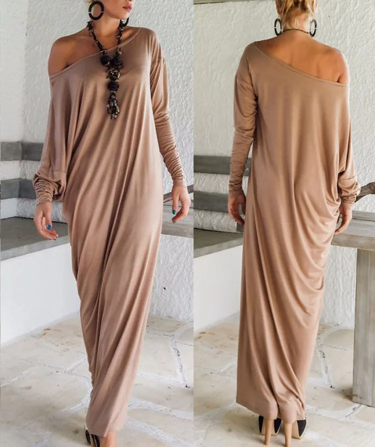 

Vadim Vestidos Mujer Shipping 2019 Fashion Long Sleeve Elegant Dress Natural Straight Ankle-length O-neck Cotton Regular Solid
