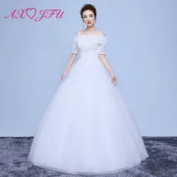 AXJFU принцесса белый цветок кружева свадебное платье Винтаж блестящие вечерние бисерные украшения для выреза «Лодочка» жемчужный цветок