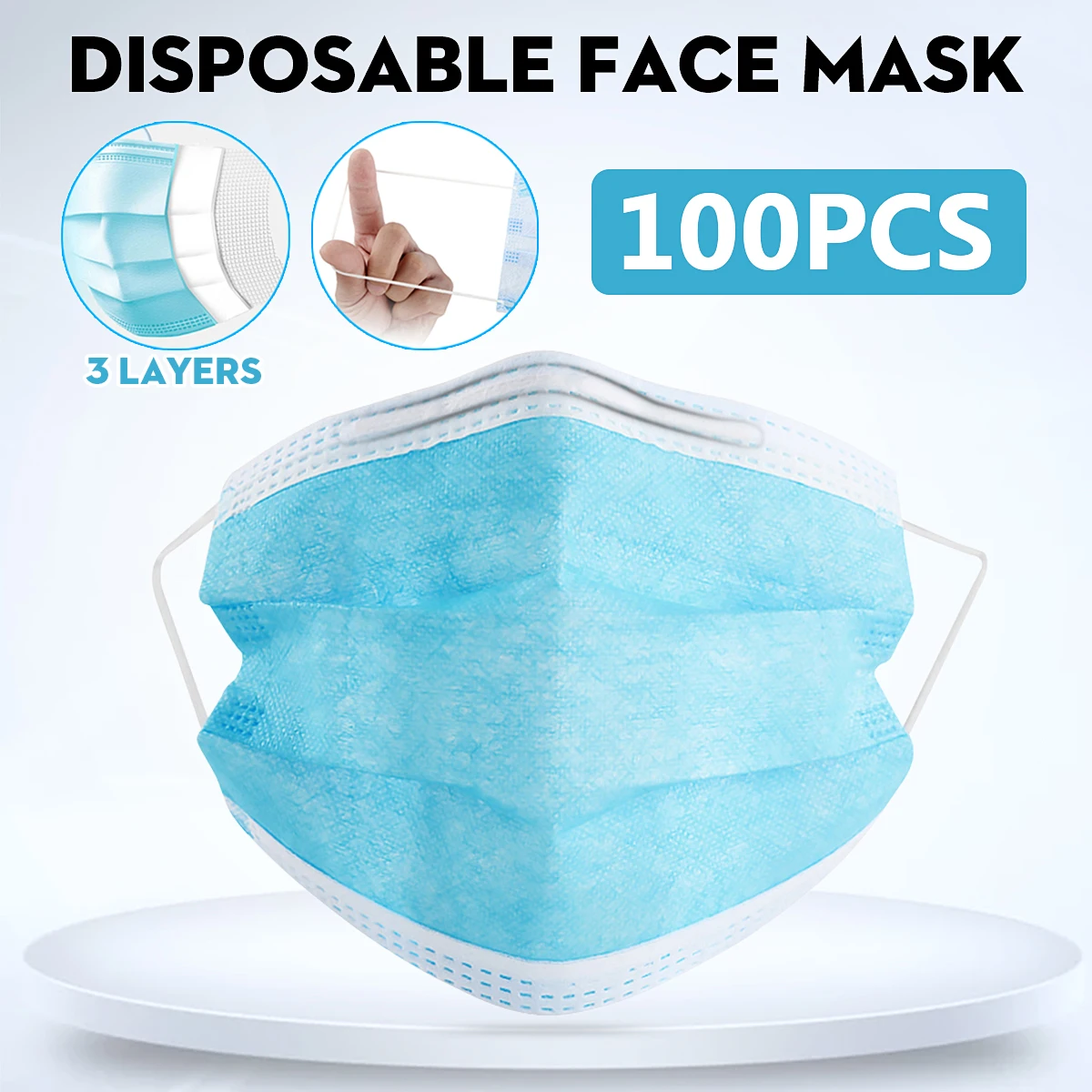 

100PCS Non Woven Disposable Face Mouth Mask 3-layer Protective Anti Dust Filter Mask Women Men Anti Fog Face Mouth Mask