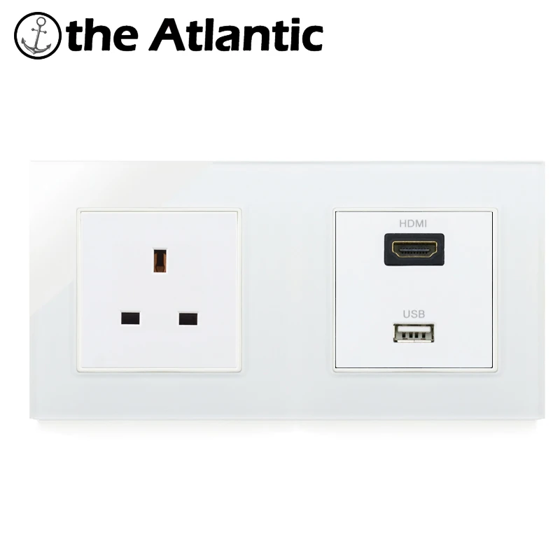 Atlectric штепсельная вилка стандарта Великобритании электрическая розетка настенный закаленное стеклянный разъем HDMI HD USB ТВ порт розетка настенная розетка переходник usb,разетка с usb для дома,розетки