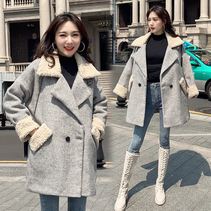 

Woolen Overcoat Women's 2019 Popular Korean-style MORI Series Lambs Wool Fur Collar Loose-Fit Thick Mid-length Woolen Jacket Wom